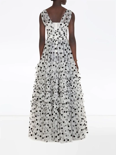 Dolce & Gabbana Long Dress In Flocked Polka-dot Print Tulle In White