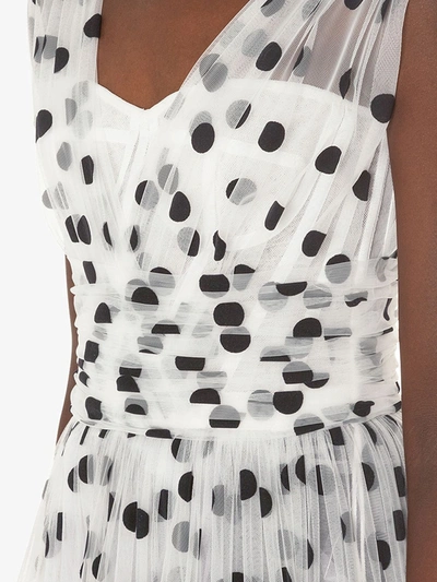 Dolce & Gabbana Long Dress In Flocked Polka-dot Print Tulle In White