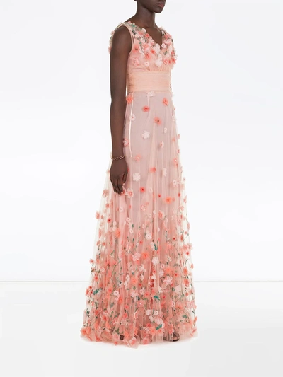 Shop Dolce & Gabbana Flower-embroidered Tulle Long Dress In Pink