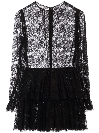 Shop Dolce & Gabbana Ruffled Short Lace Dress In Black