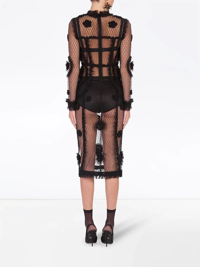 Dolce & Gabbana Floral-embroidered Mesh Sheath Dress In Black