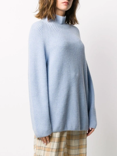 Shop N•peal Ribbed Relaxed Cashmere Sweater In Blue