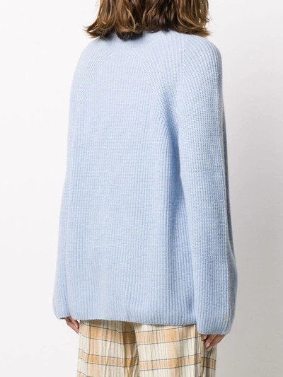 Shop N•peal Ribbed Relaxed Cashmere Sweater In Blue