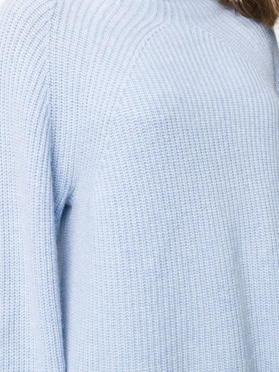 Shop N•peal Ribbed Relaxed Cashmere Sweater In Blue