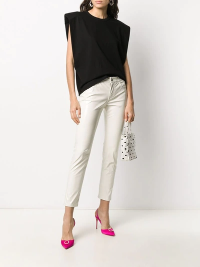 Shop Laneus Patent Finish Trousers In White