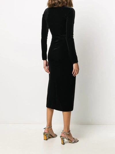 Shop Armani Exchange Draped Midi Fitted Dress In Black