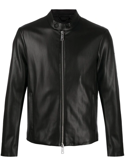 Shop Armani Exchange Faux Leather Bomber Jacket In Black