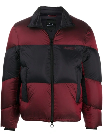 Shop Armani Exchange Colour-block Puffer Jacket In Red