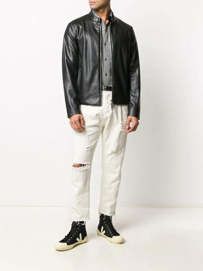 Shop Armani Exchange Faux Leather Bomber Jacket In Black