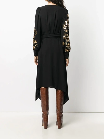 Shop Tory Burch Embroidered Floral Wrap Dress In Black