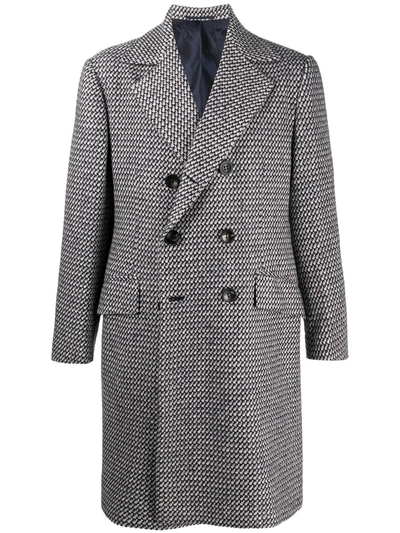 Shop Kiton Checked Double-breasted Coat In Blue