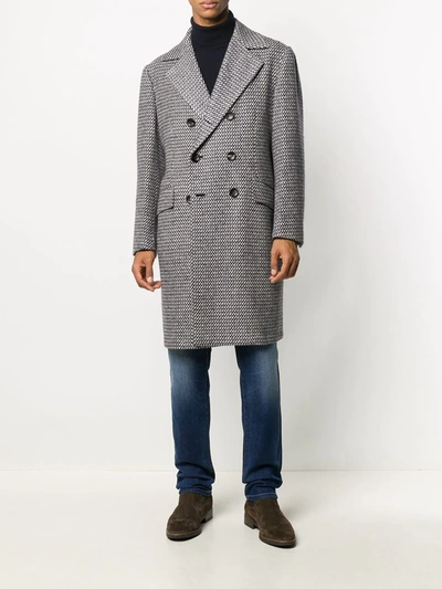 Shop Kiton Checked Double-breasted Coat In Blue