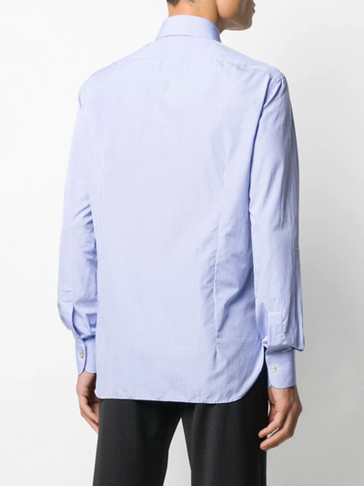 Shop Kiton Micro-check Long-sleeve Shirt In Blue