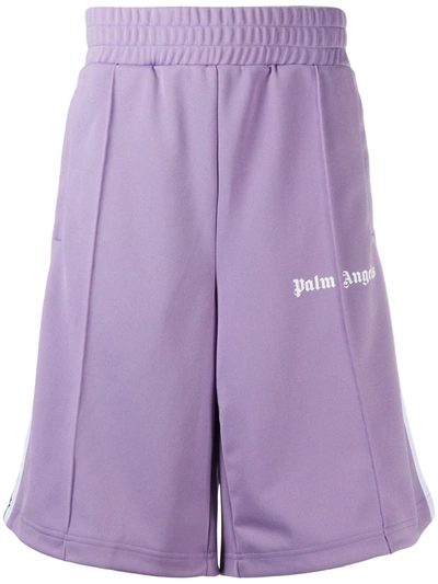 Shop Palm Angels Logo Print Track Shorts In Purple
