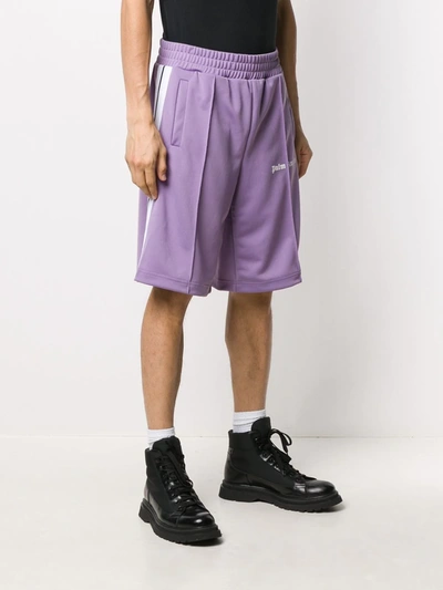 Shop Palm Angels Logo Print Track Shorts In Purple