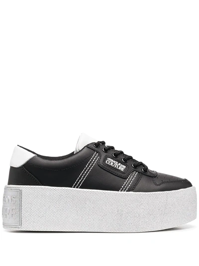 Shop Versace Jeans Couture Platform Sole Leather Low-top Sneakers In Black