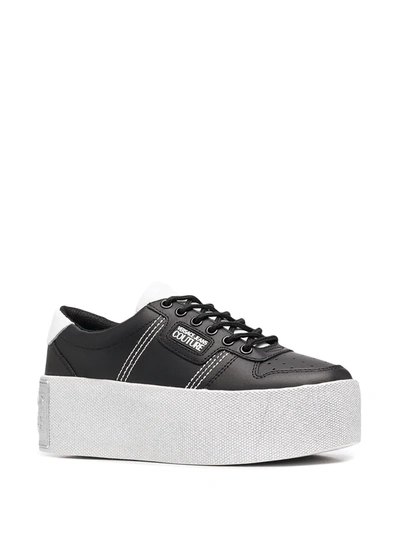 Shop Versace Jeans Couture Platform Sole Leather Low-top Sneakers In Black