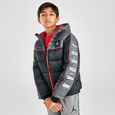 Shop Nike Jordan Boys' Colorblock Puffer Jacket In Grey/black