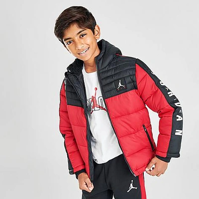 Shop Nike Jordan Boys' Colorblock Puffer Jacket In Red/black/white