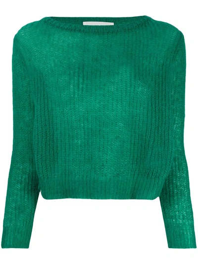 Shop Chiara Bertani Ribbed-knit Round-neck Jumper In Green