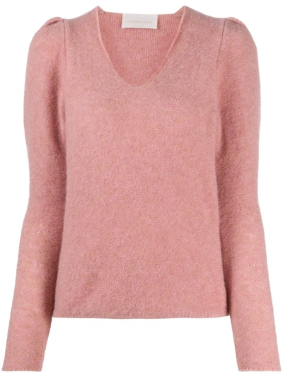 Shop Chiara Bertani Puff-sleeve V-neck Jumper In Pink