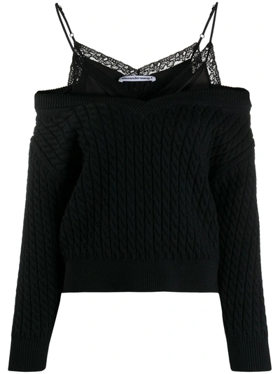 Shop Alexander Wang T Cold-shoulder Knit Jumper In Black