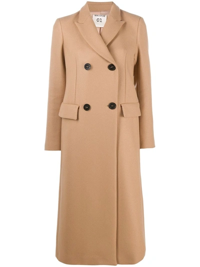 Shop Semicouture Double-breasted Long Coat In Brown