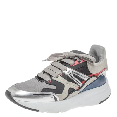 Pre-owned Alexander Mcqueen Multi Color Leather, Suede And Mesh Exaggerated Sole Leather Sneakers Size 40 In Multicolor