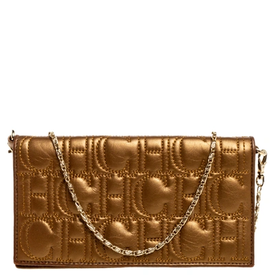 Pre-owned Carolina Herrera Leather Clutch Bag In Gold