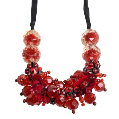 Pre-owned Marni Crimson Red Crystal And Paillette Embellished Ribbon Necklace