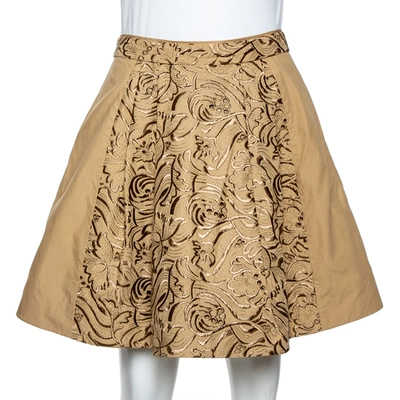 Pre-owned Roberto Cavalli Beige Embroidered Cotton Pleated Mini Skirt S