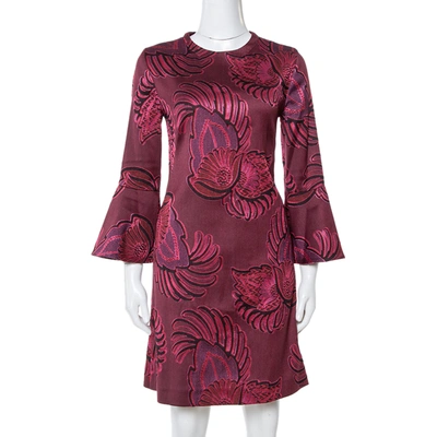Pre-owned Stella Mccartney Burgundy Floral Jacquard Wool Long Sleeve Dress M