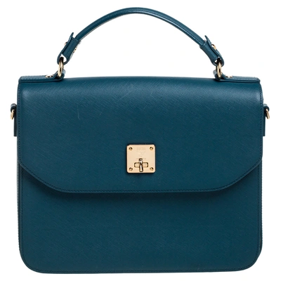 Pre-owned Mcm Teal Leather Flap Top Handle Bag In Blue