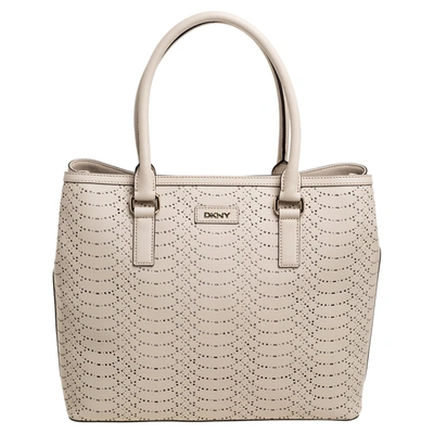 Pre-owned Dkny Light Beige Perforated Leather Tote