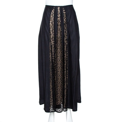 Pre-owned Stella Mccartney Black Silk Lace Paneled Maxi Skirt S