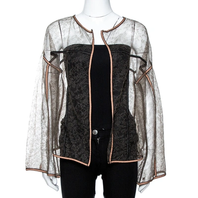 Pre-owned Balenciaga Beige Sheer Lace Open Front Jacket M In Black