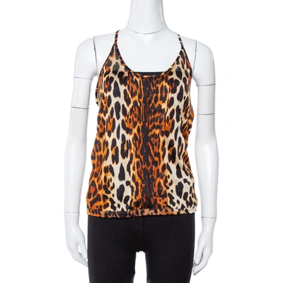 Pre-owned Dior Brown Leopard Print Knit Pleat Front Tank Top L