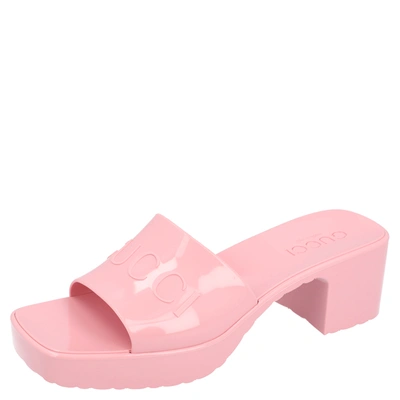 Pre-owned Gucci Light Pink Rubber Slide Sandal Size 35