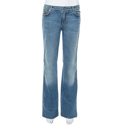Pre-owned Roberto Cavalli Blue Faded Effect Denim Straight Leg Jeans L