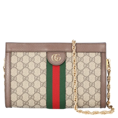 Pre-owned Gucci Beige/brown Gg Canvas Ophidia Small Shoulder Bag