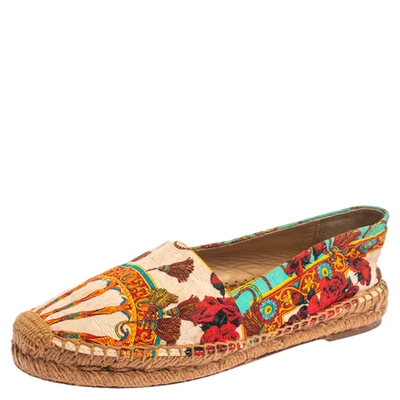 Pre-owned Dolce & Gabbana Multicolor Printed Canvas Espadrille Flats Size 36