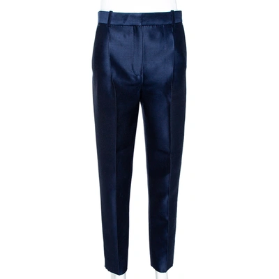Pre-owned Celine Navy Blue Wool & Silk Tapered Trousers S