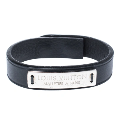 Pre-owned Louis Vuitton Black Leather Press It Bracelet 19 Cm