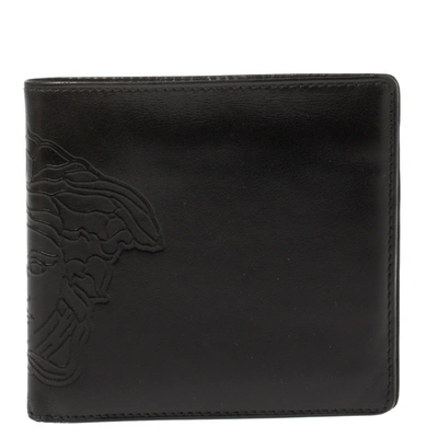 Pre-owned Versace Black Leather Medusa Bifold Wallet