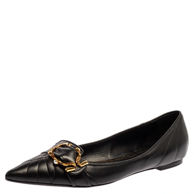 Pre-owned Dolce & Gabbana Black Matelasse Leather Devotion Pointed Toe Ballet Flats Size 41