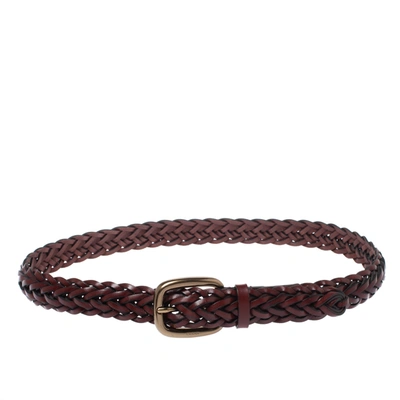 Pre-owned Gucci Dark Burgundy Braided Leather Buckle Belt 90cm