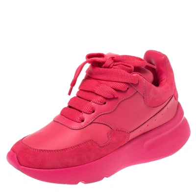 Pre-owned Alexander Mcqueen Fuchsia Leather And Suede Larry Oversized Low Top Sneakers Size 35 In Pink