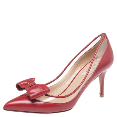 Pre-owned Valentino Garavani Red Leather And Pvc Dollybow Pointed Toe Pumps Size 39