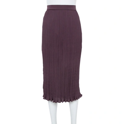 Pre-owned Max Mara Grape Pliss&eacute; Satin Emmy Midi Skirt M In Purple