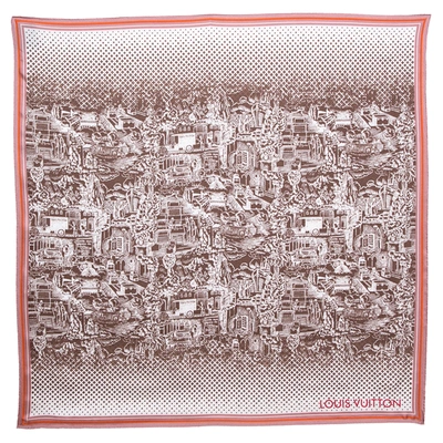Pre-owned Louis Vuitton Brown & Pink Printed Silk Square Scarf